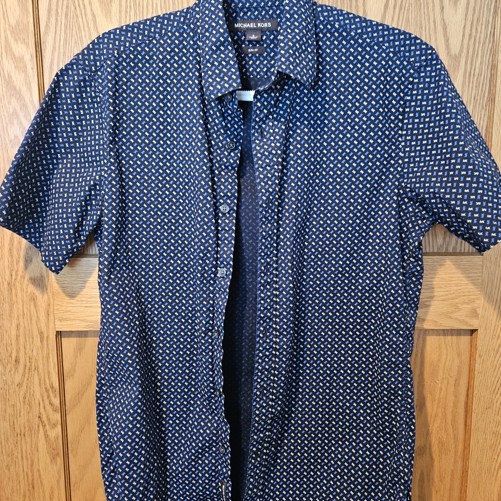 Michael Kors Men's Blue Patterned Slim Fit Shirt
